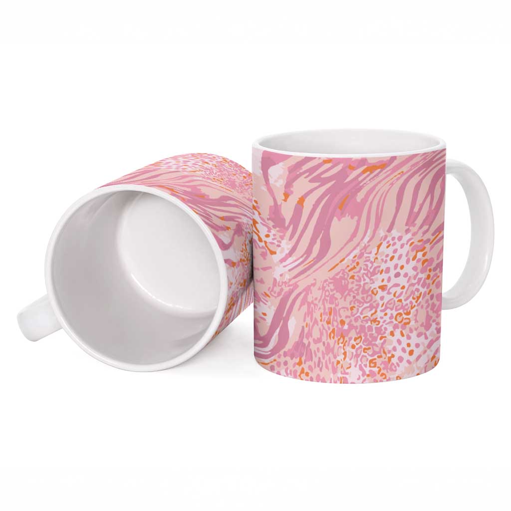 African Zebra Leopard Pattern Ceramic Mug Blush Savannah