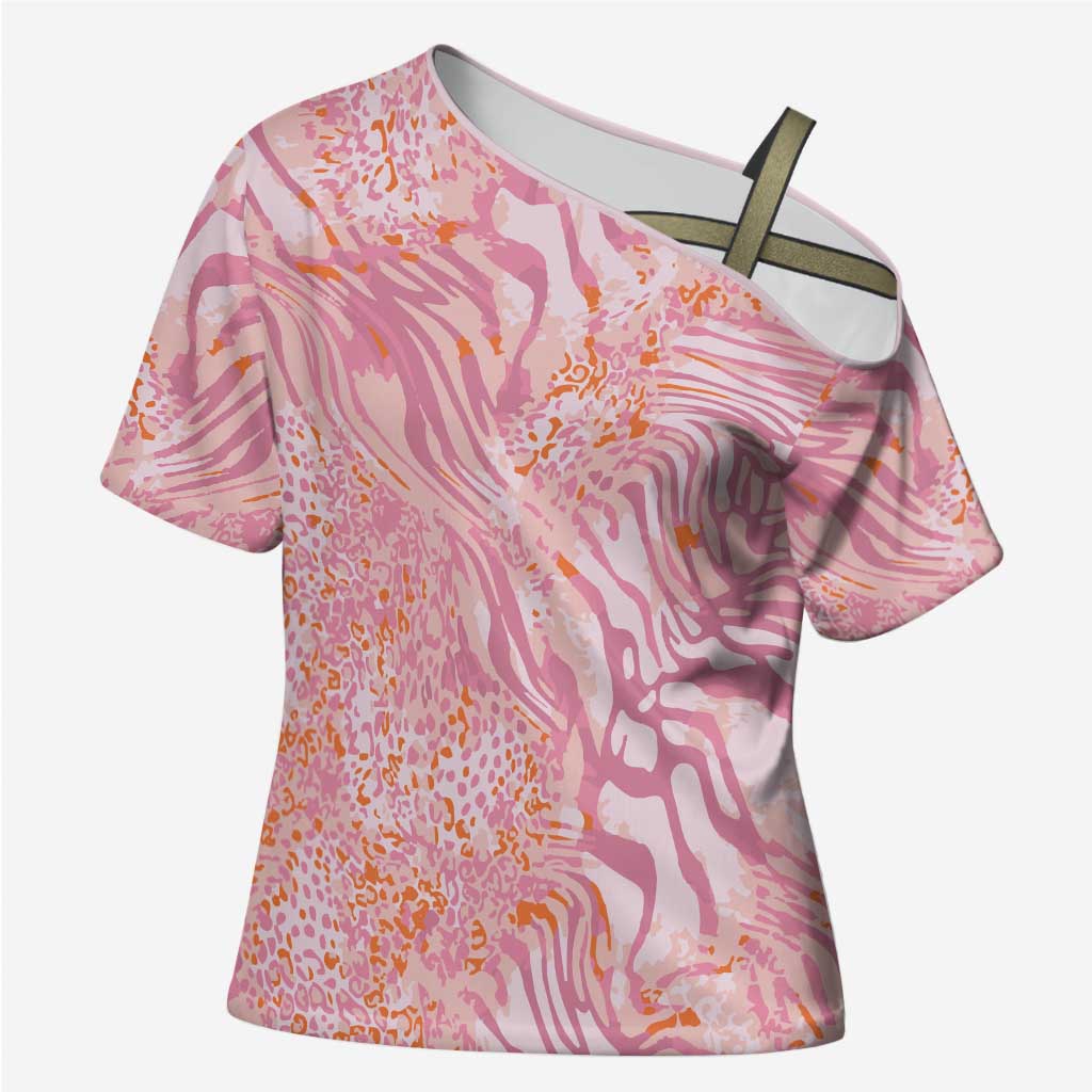 African Zebra Leopard Pattern Cross Shoulder Shirt Blush Savannah