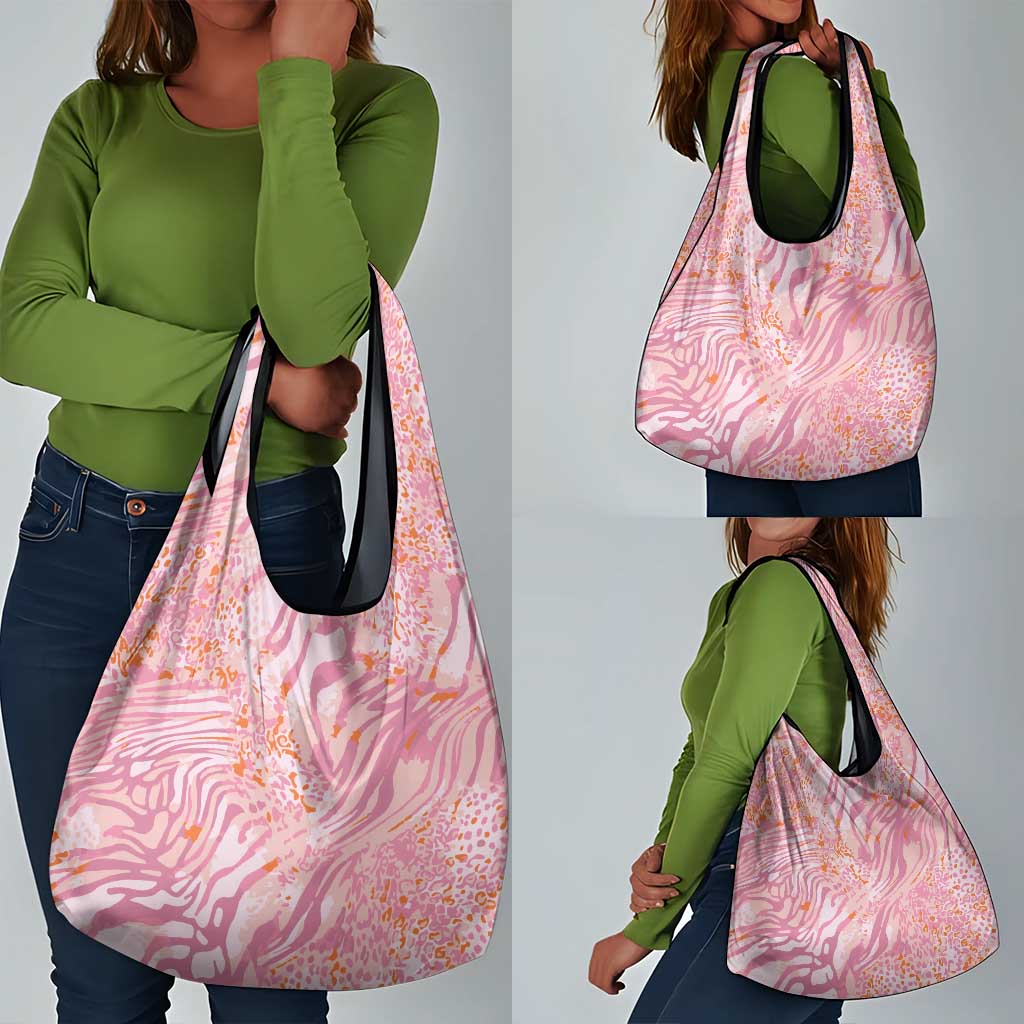 African Zebra Leopard Pattern Grocery Bag Blush Savannah