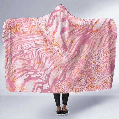 African Zebra Leopard Pattern Hooded Blanket Blush Savannah