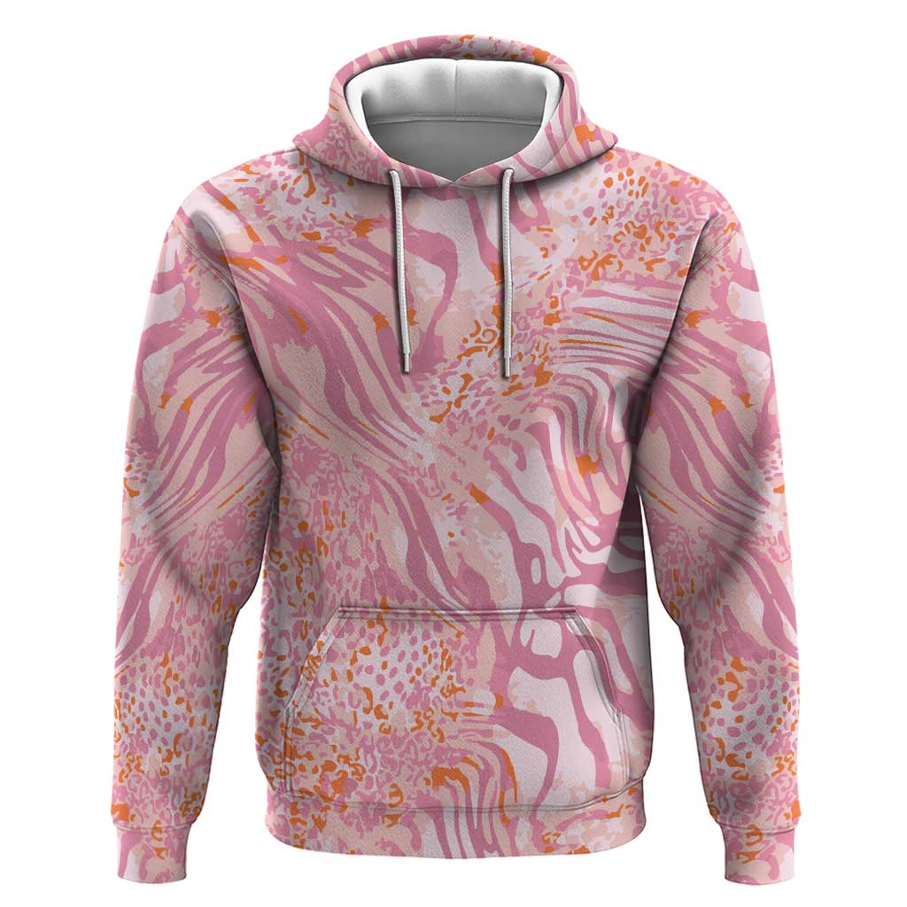 African Zebra Leopard Pattern Hoodie Blush Savannah