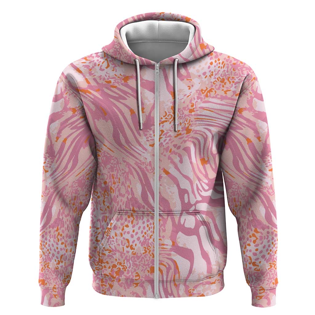 African Zebra Leopard Pattern Hoodie Blush Savannah