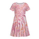 African Zebra Leopard Pattern Kid Short Sleeve Dress Blush Savannah