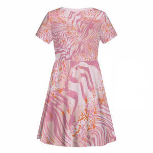 African Zebra Leopard Pattern Kid Short Sleeve Dress Blush Savannah