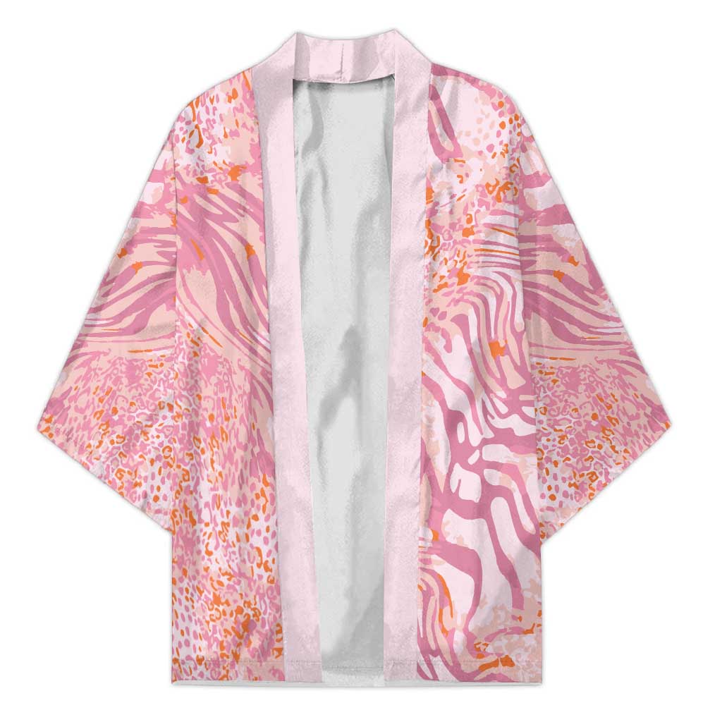 African Zebra Leopard Pattern Kimono Blush Savannah