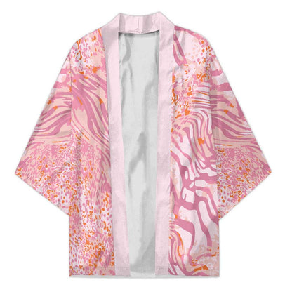 African Zebra Leopard Pattern Kimono Blush Savannah