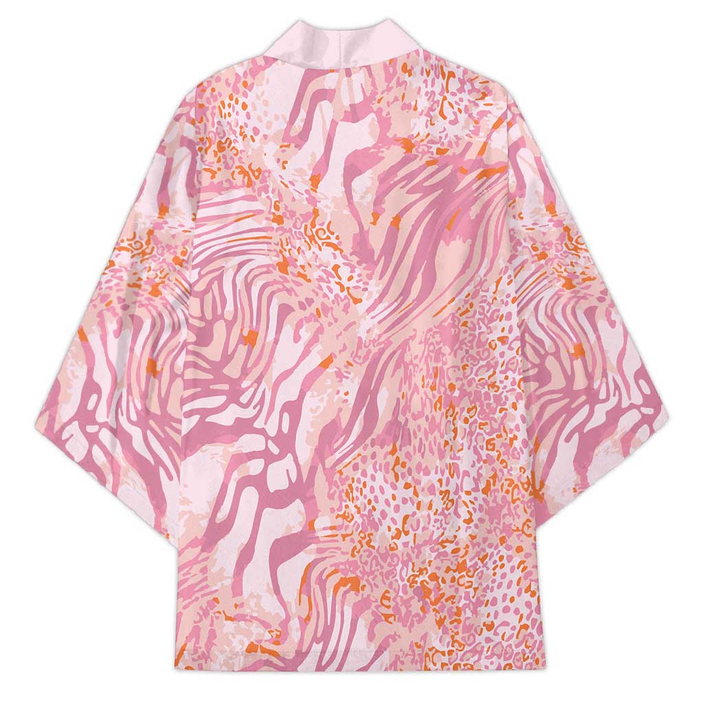 African Zebra Leopard Pattern Kimono Blush Savannah
