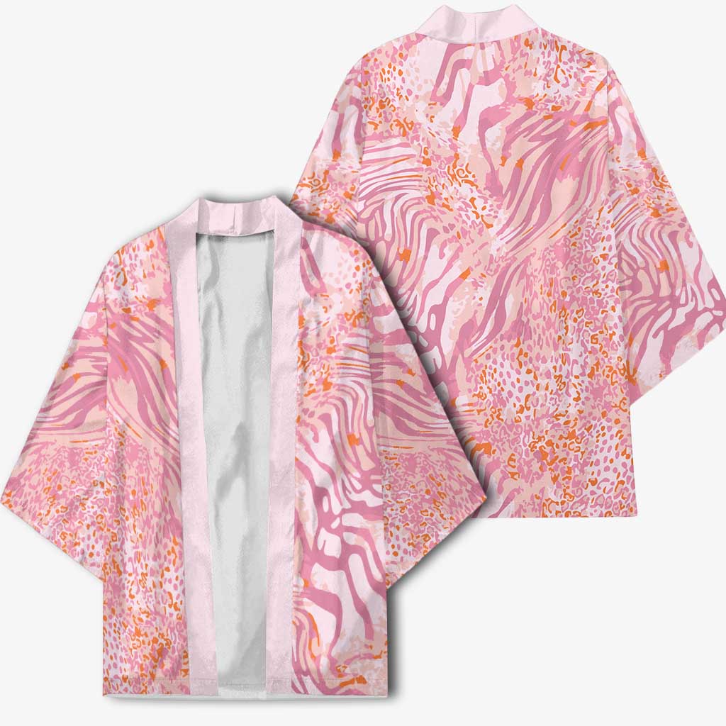 African Zebra Leopard Pattern Kimono Blush Savannah
