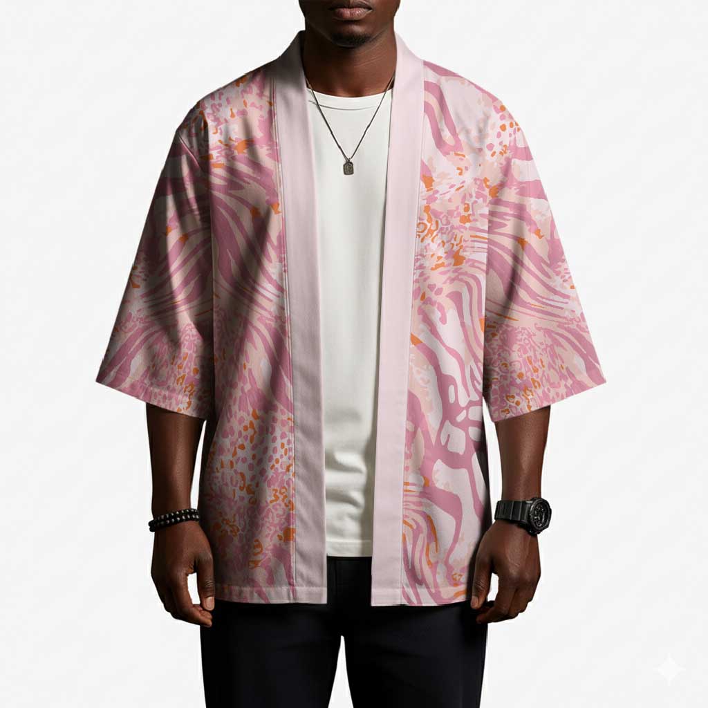 African Zebra Leopard Pattern Kimono Blush Savannah