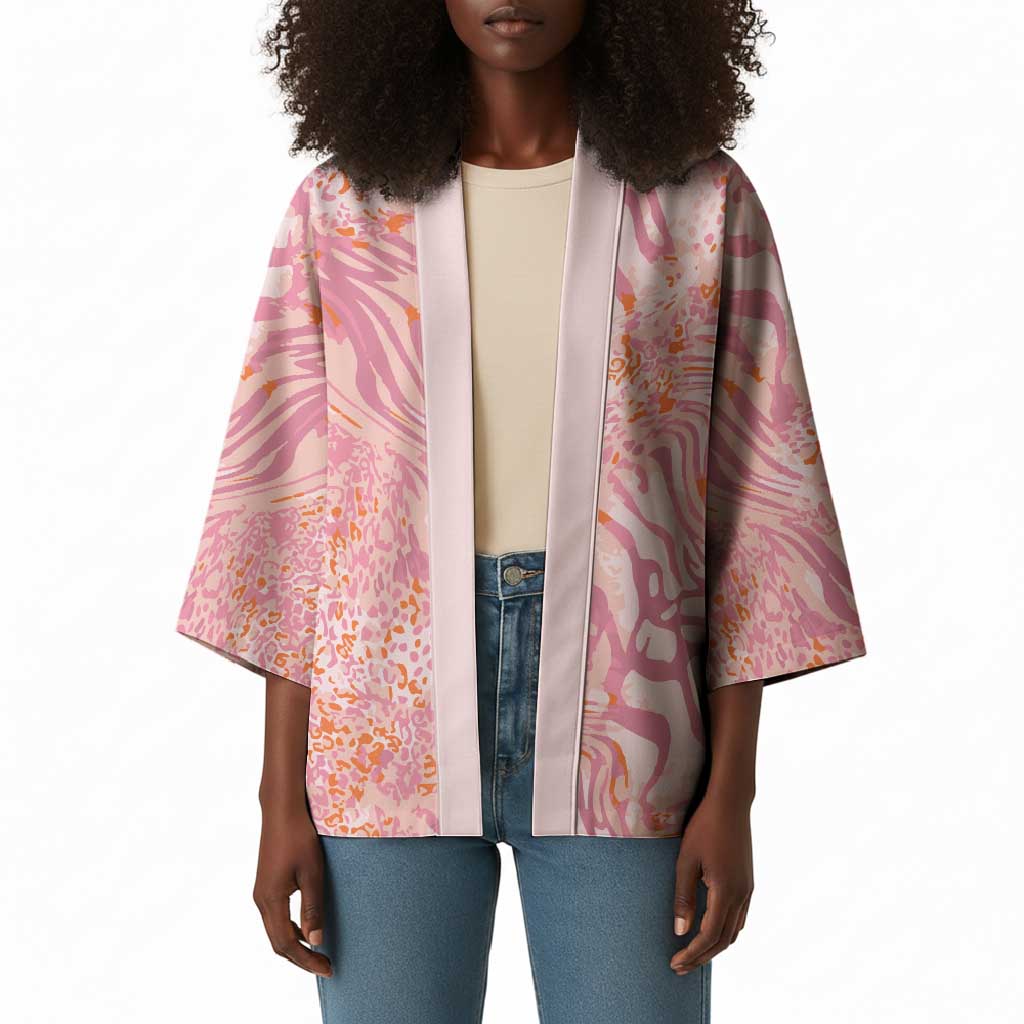 African Zebra Leopard Pattern Kimono Blush Savannah