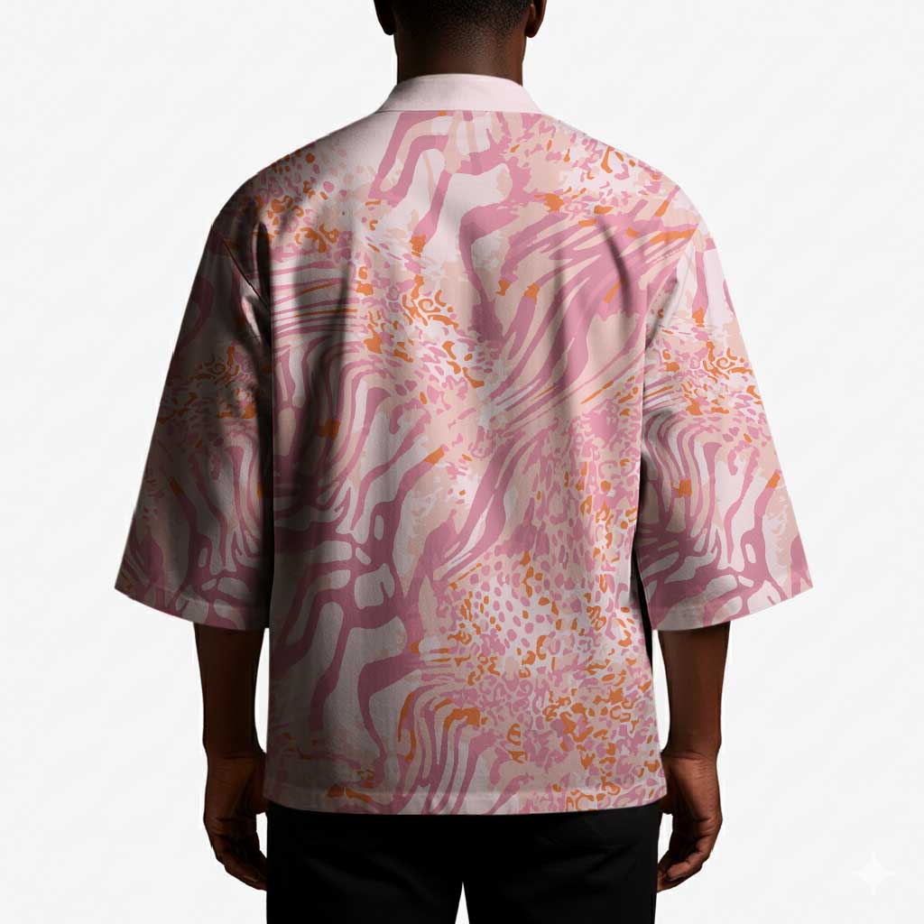African Zebra Leopard Pattern Kimono Blush Savannah
