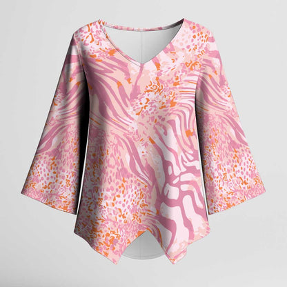 African Zebra Leopard Pattern Kimono Sleeve Blouse Blush Savannah