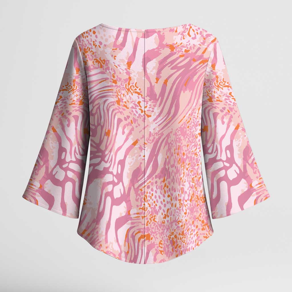 African Zebra Leopard Pattern Kimono Sleeve Blouse Blush Savannah