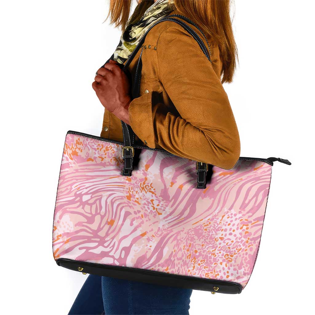 African Zebra Leopard Pattern Leather Tote Bag Blush Savannah