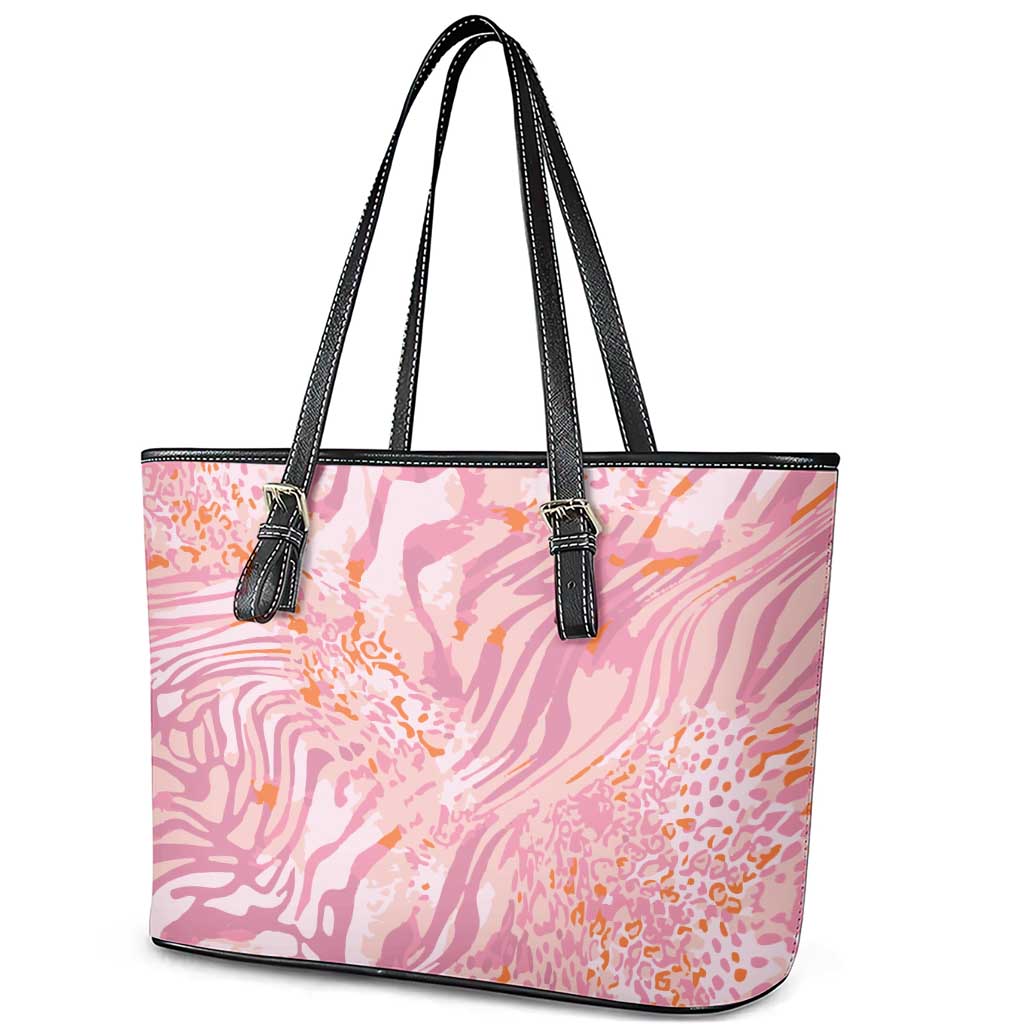 African Zebra Leopard Pattern Leather Tote Bag Blush Savannah