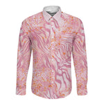 African Zebra Leopard Pattern Long Sleeve Button Shirt Blush Savannah