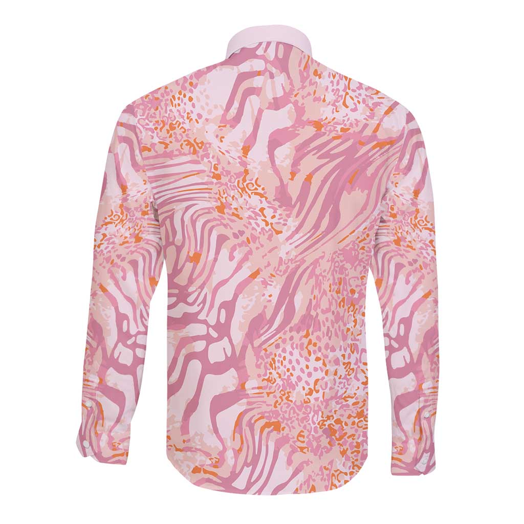 African Zebra Leopard Pattern Long Sleeve Button Shirt Blush Savannah