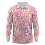African Zebra Leopard Pattern Long Sleeve Polo Shirt Blush Savannah