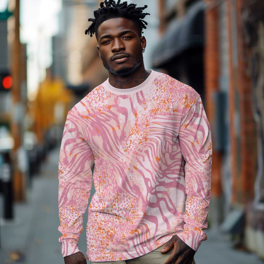 African Zebra Leopard Pattern Long Sleeve Shirt Blush Savannah