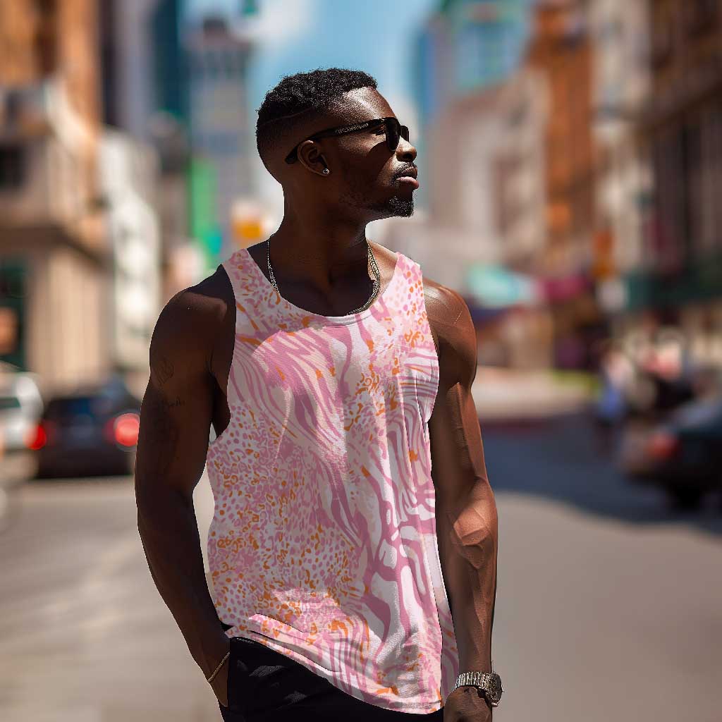 African Zebra Leopard Pattern Men Tank Top Blush Savannah