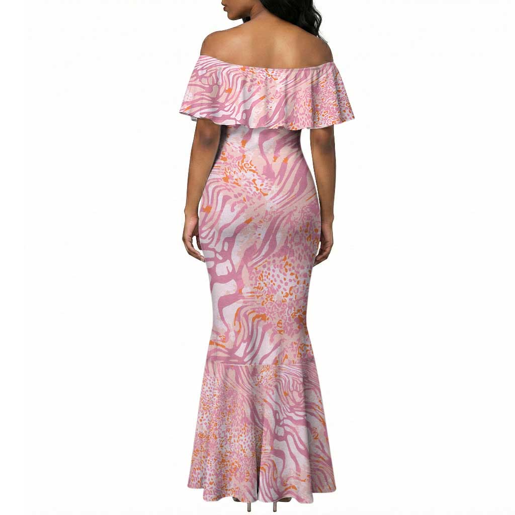 African Zebra Leopard Pattern Mermaid Dress Blush Savannah
