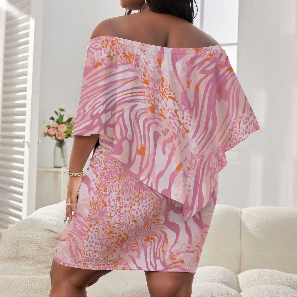 African Zebra Leopard Pattern Off Shoulder Short Dress Blush Savannah