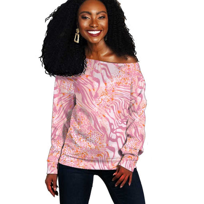 African Zebra Leopard Pattern Off Shoulder Sweater Blush Savannah
