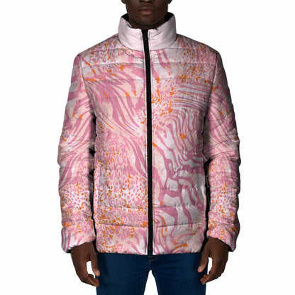 African Zebra Leopard Pattern Padded Jacket Blush Savannah