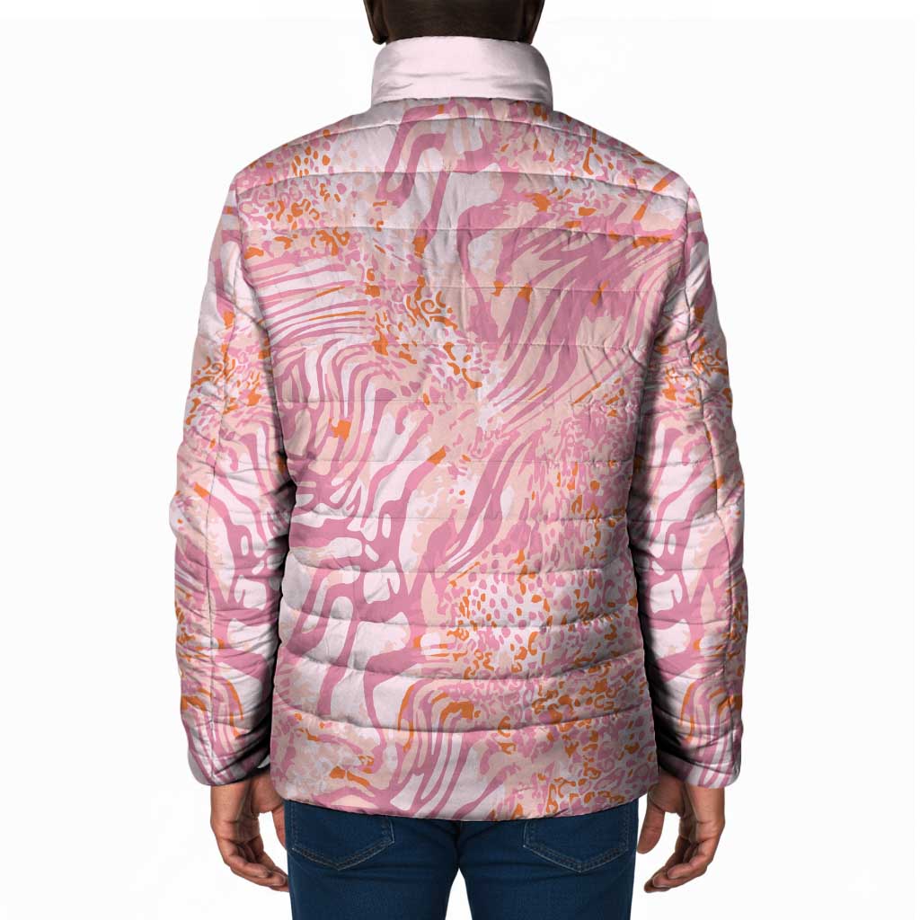African Zebra Leopard Pattern Padded Jacket Blush Savannah