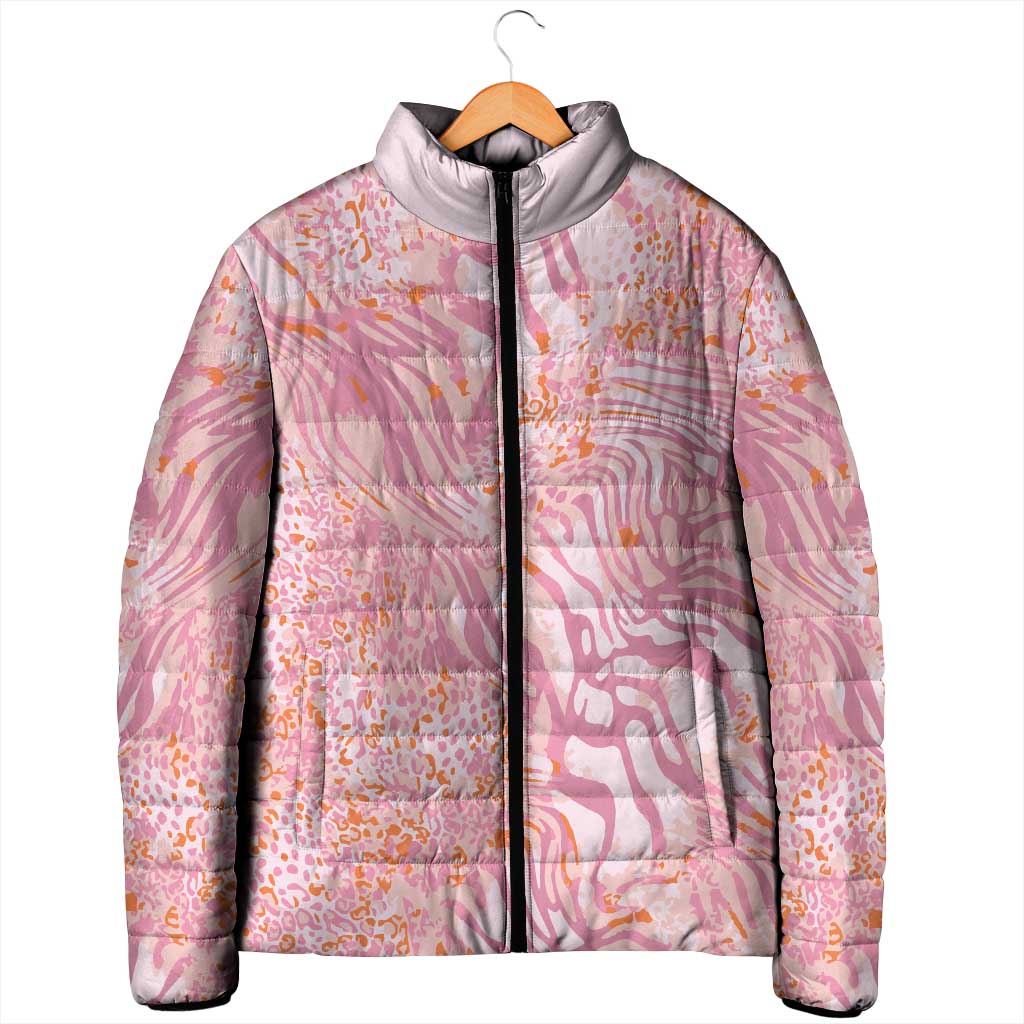 African Zebra Leopard Pattern Padded Jacket Blush Savannah