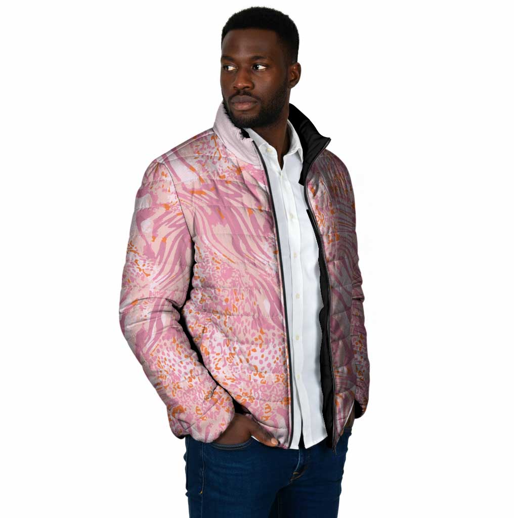 African Zebra Leopard Pattern Padded Jacket Blush Savannah