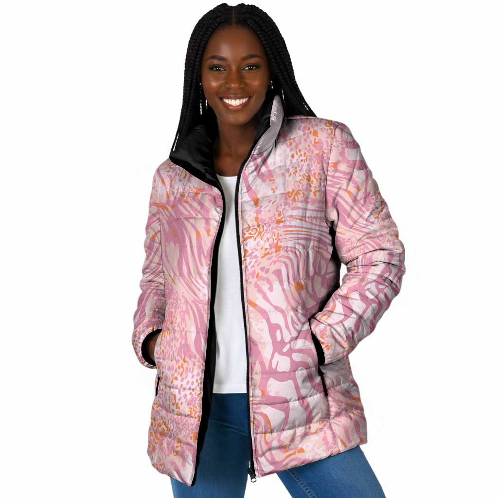 African Zebra Leopard Pattern Padded Jacket Blush Savannah