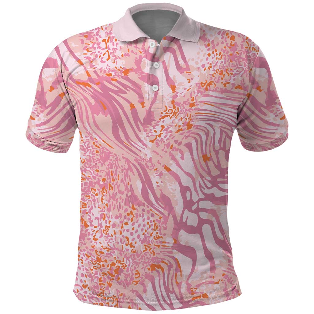 African Zebra Leopard Pattern Polo Shirt Blush Savannah
