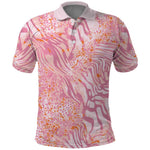 African Zebra Leopard Pattern Polo Shirt Blush Savannah