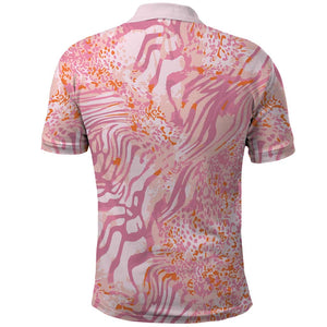 African Zebra Leopard Pattern Polo Shirt Blush Savannah