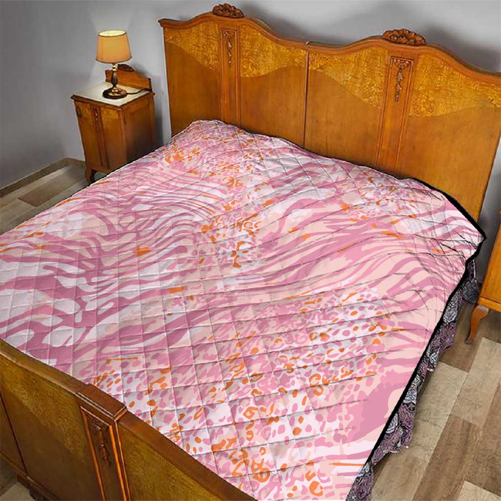 African Zebra Leopard Pattern Quilt Blush Savannah