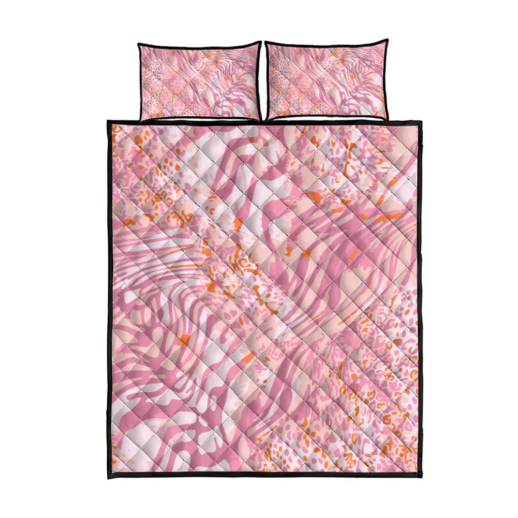 African Zebra Leopard Pattern Quilt Bed Set Blush Savannah