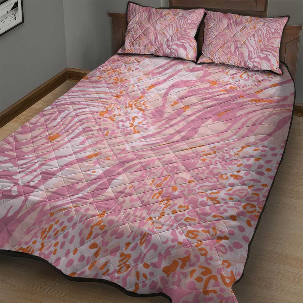 African Zebra Leopard Pattern Quilt Bed Set Blush Savannah