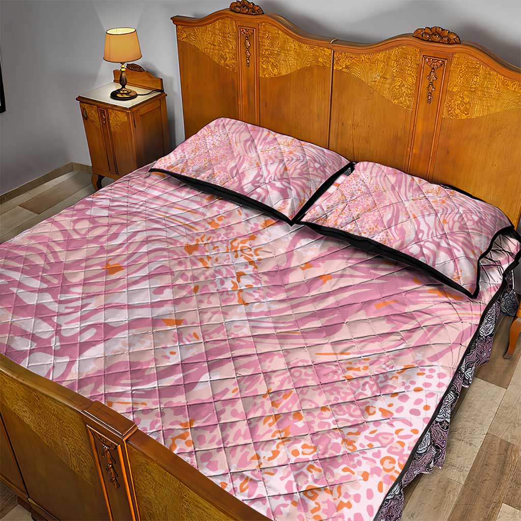 African Zebra Leopard Pattern Quilt Bed Set Blush Savannah
