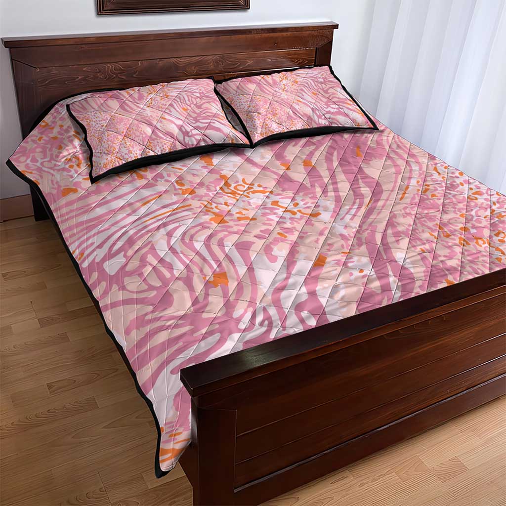 African Zebra Leopard Pattern Quilt Bed Set Blush Savannah