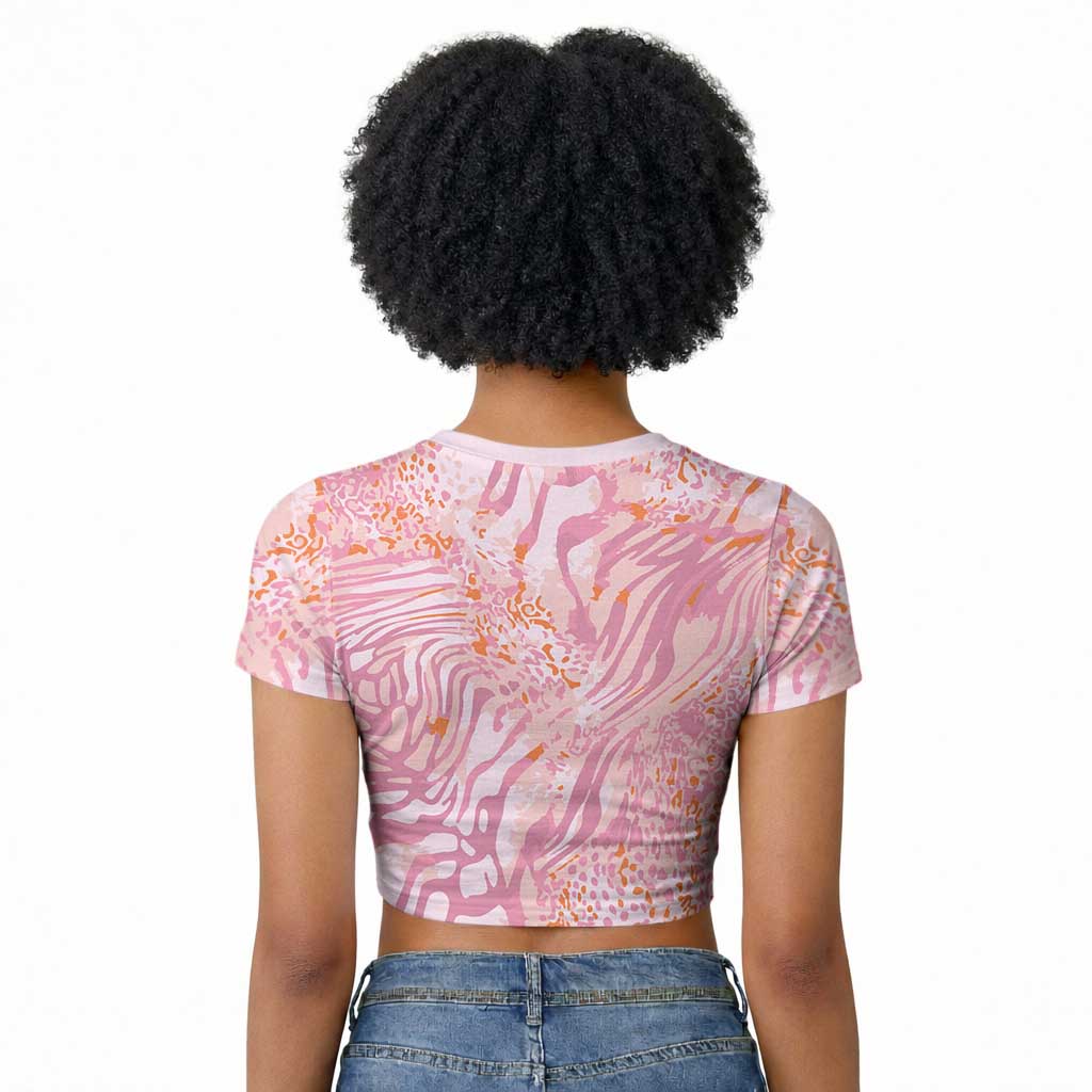 African Zebra Leopard Pattern Raglan Cropped T shirt Blush Savannah