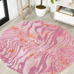 African Zebra Leopard Pattern Round Carpet Blush Savannah
