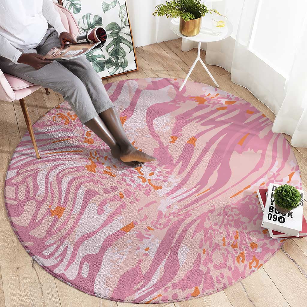African Zebra Leopard Pattern Round Carpet Blush Savannah