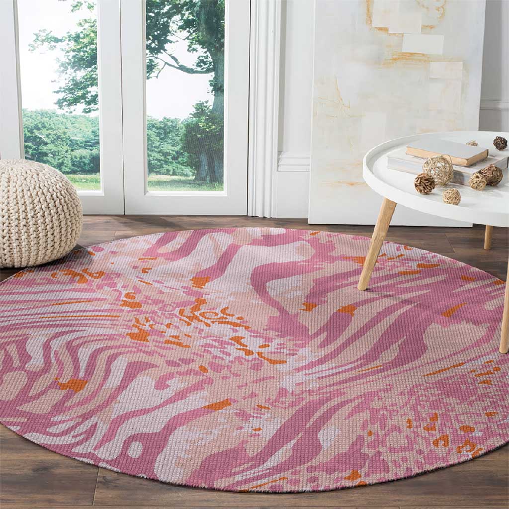 African Zebra Leopard Pattern Round Carpet Blush Savannah