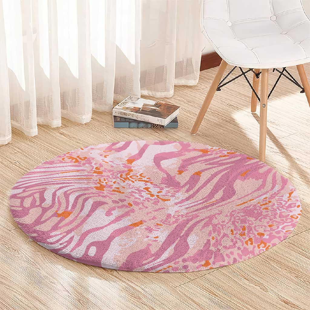 African Zebra Leopard Pattern Round Carpet Blush Savannah