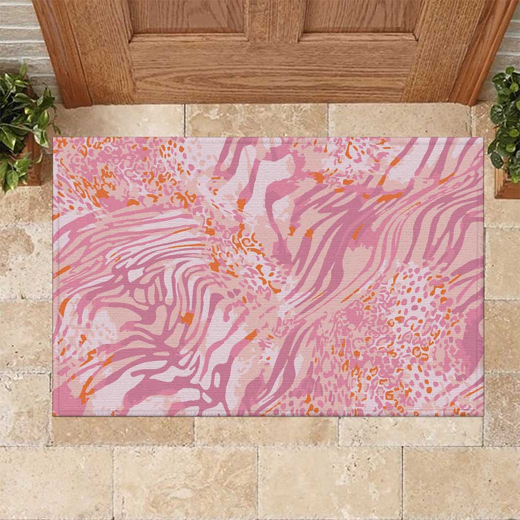 African Zebra Leopard Pattern Rubber Doormat Blush Savannah