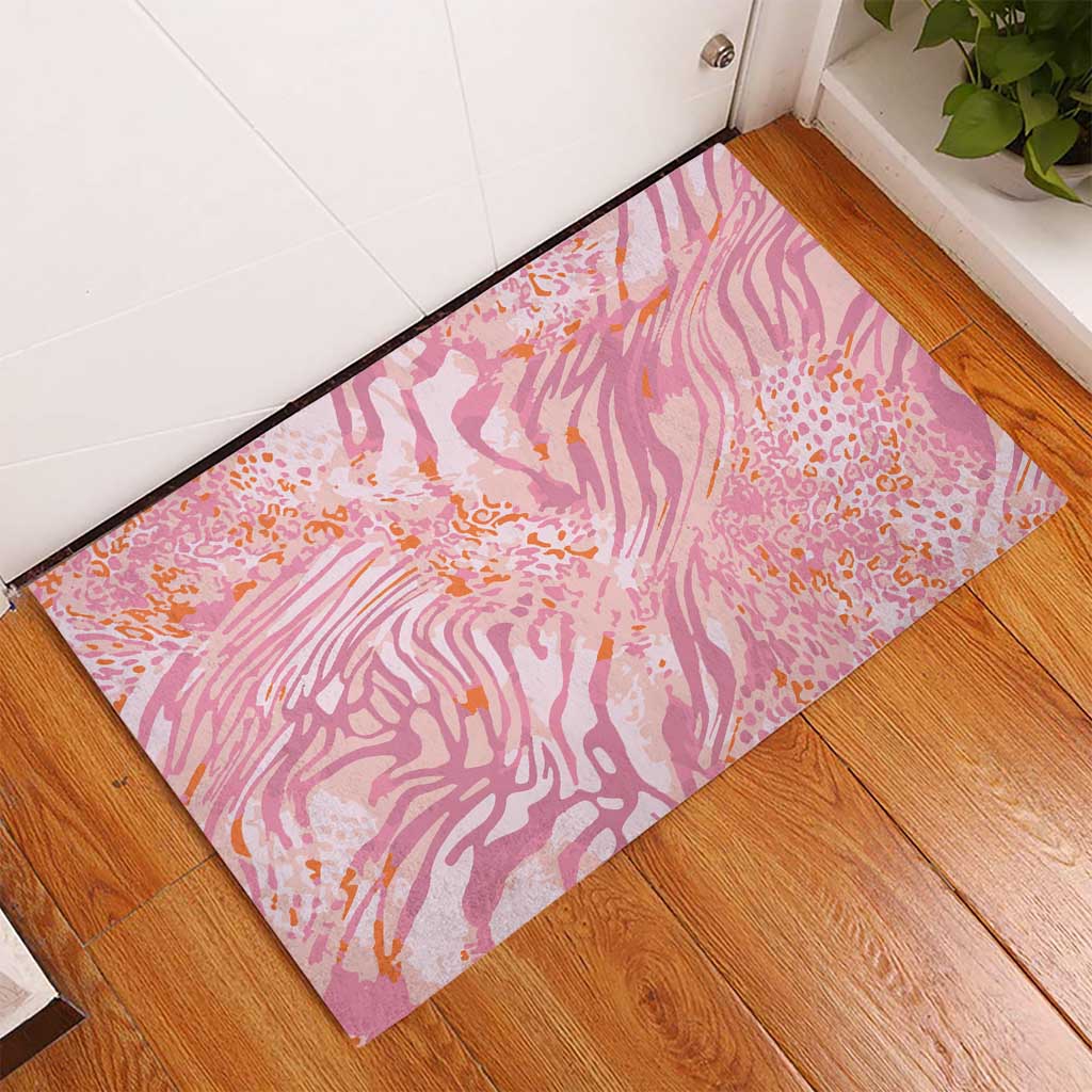 African Zebra Leopard Pattern Rubber Doormat Blush Savannah