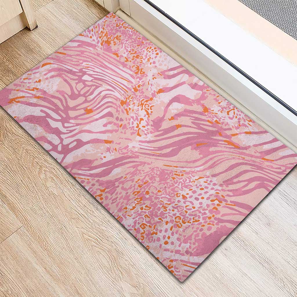 African Zebra Leopard Pattern Rubber Doormat Blush Savannah