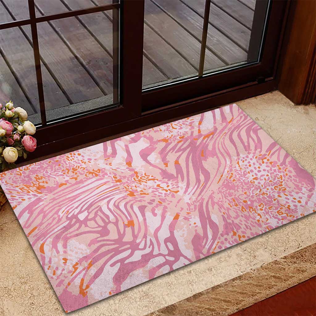 African Zebra Leopard Pattern Rubber Doormat Blush Savannah