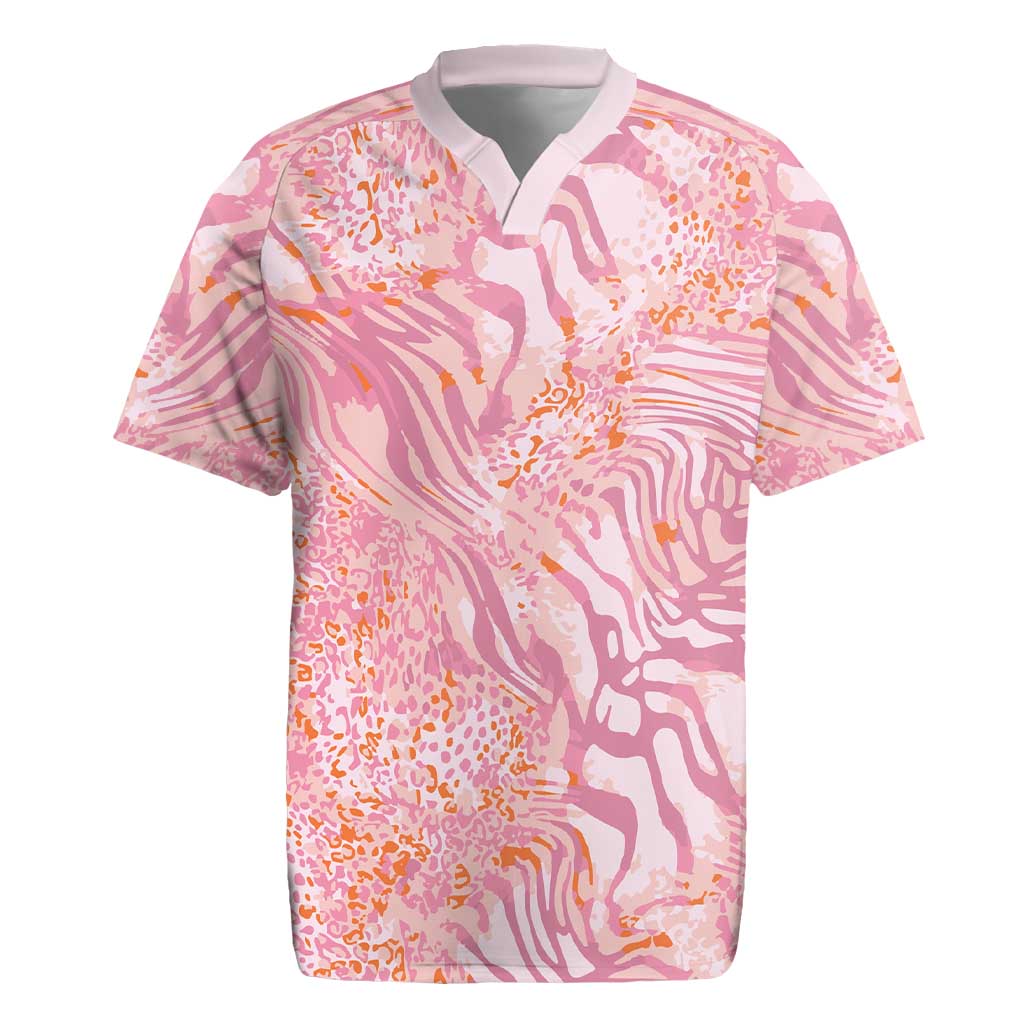 African Zebra Leopard Pattern Rugby Jersey Blush Savannah